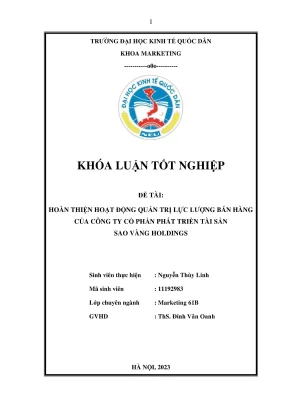 Khóa luận tốt nghiệp hoàn thiện hoạt động quản trị lực lượng bán hàng của công ty cổ phần phát triển tài sản sao vàng holdings