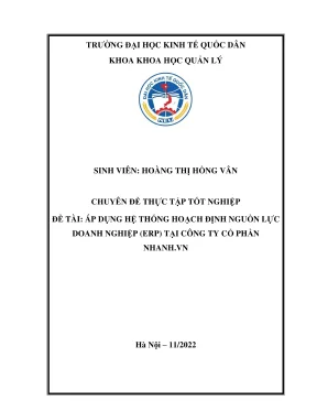 Chuyên đề thực tập tốt nghiệp áp dụng hệ thống hoạch định nguồn lực doanh nghiệp erp tại công ty cổ phần nhanh vn