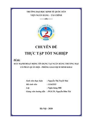 Chuyên đề thực tập tốt nghiệp đẩy mạnh hoạt động tín dụng tại ngân hàng thương mại cổ phần quân đội pgd minh khai