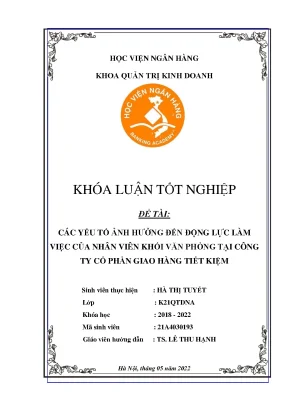Khóa luận tốt nghiệp quản trị kinh doanh nghiên cứu về động lực làm việc của nhân viên các ngân hàng thương mại cổ phần việt nam