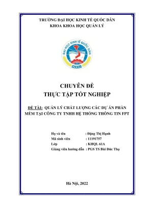 Chuyên đề thực tập tốt nghiệp quản lý chất lượng các dự án phần mềm tại công ty tnhh hệ thống thông tin fpt