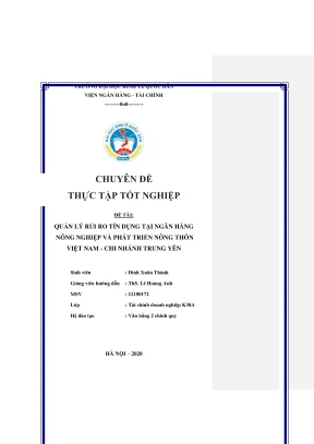 Chuyên đề thực tập tốt nghiệp quản lý rủi ro tín dụng tại ngân hàng nông nghiệp và phát triển nông thôn việt nam chi nhánh trung yên