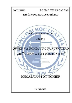 Khoá luận tốt nghiệp quyền và nghĩa vụ của người bào chữa trong tố tụng hình sự