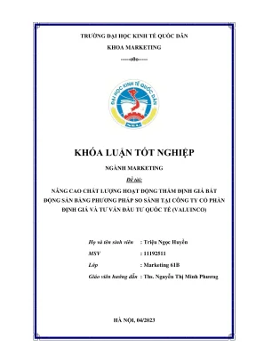 Khóa luận tốt nghiệp nâng cao chất lượng hoạt 2 động thẩm định giá bất động sản bằng phương pháp so sánh tại công ty cổ phần định giá và tư vấn đầu tư quốc tế valuinco