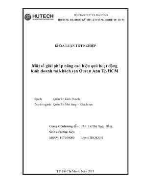 Khóa luận tốt nghiệp một số giải pháp nâng cao hiệu quả hoạt động kinh doanh tại khách sạn queen ann tp hcm