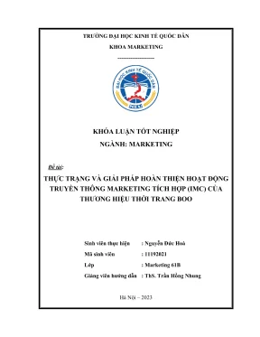 Khóa luận tốt nghiệp thực trạng và giải pháp hoàn thiện hoạt động truyền thông marketing tích hợp imc của thương hiệu thời trang boo