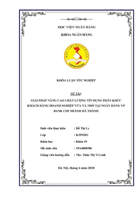 Khóa luận tốt nghiệp ngân hàng giải pháp nâng cao chất lượng tín dụng phân khúc khách hàng doanh nghiệp vừa và nhỏ tại ngân hàng vp bank chi nhánh hà thành