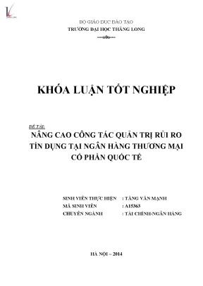 Khóa luận tốt nghiệp nâng cao công tác quản trị rủi ro tín dụng tại ngân hàng thương mại cổ phần quốc tế