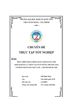 Chuyên đề thực tập tốt nghiệp phát triển hoạt động bancassurance cho khách hàng cá nhân tại ngân hàng tmcp hàng hải việt nam chi nhánh hà nội