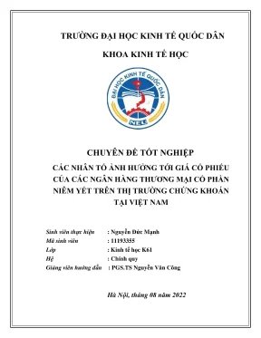 Chuyên đề thực tập tốt nghiệp các nhân tố ảnh hưởng tới giá cổ phiếu của các ngân hàng thương mại cổ phần niêm yết trên thị trường chứng khoán tại việt nam