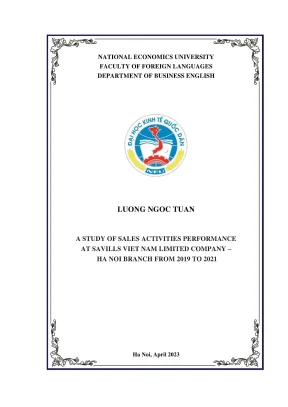 Chuyên đề tốt nghiệp a study of sales activities performance at savills viet nam limited company ha noi branch from 2019 to 2021