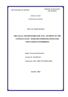 Khóa luận tốt nghiệp kinh doanh quốc tế the legal framework for anti dumping in the united states some recommendations for vietnamese enterprises