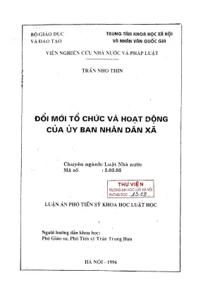Luận án phó tiến sĩ khoa học luật học đổi mới tổ chức và hoạt động của ủy ban nhân dân xã