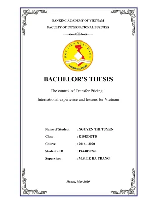 Khóa luận tốt nghiệp kinh doanh quốc tế the control of transfer pricing international experience and lessons for vietnam
