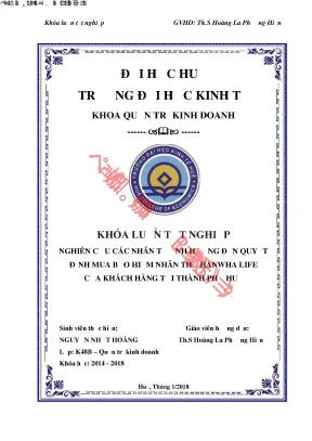 Khóa luận tốt nghiệp quản trị kinh doanh nghiên cứu các nhân tố ảnh hưởng đến quyết định mua bảo hiểm nhân thọ hanwha life của khách hàng tại thành phố huế
