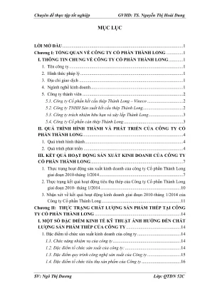 Chuyên đề thực tập tốt nghiệp nâng cao chất lượng sản phẩm thép tại công ty cổ phần thành long