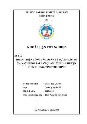 Khóa luận tốt nghiệp hoàn thiện công tác quản lý dự án đầu tư và xây dựng tại ban quản lý dự án huyện kiến xương tỉnh thái bình