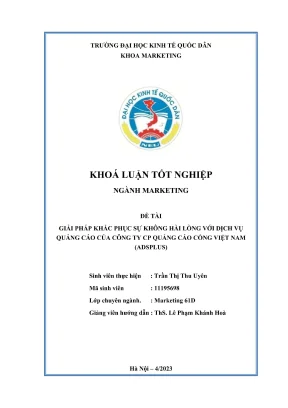 Khóa luận tốt nghiệp giải pháp khắc phục sự không hài lòng với dịch vụ quảng cáo của công ty cp quảng cáo cổng việt nam adsplus