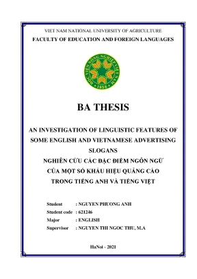 Khóa luận tốt nghiệp an investigation of linguistic features of some english and vietnamese advertising slogans