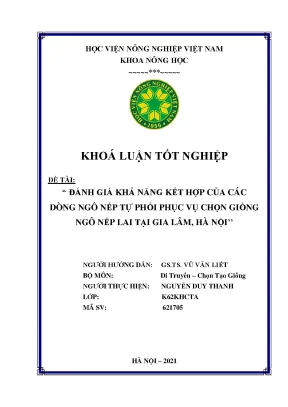 Khóa luận tốt nghiệp đánh giá khả năng kết hợp của các dòng ngô nếp tự phối phục vụ chọn giống ngô nếp lai tại gia lâm hà nội