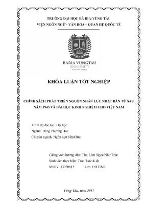Khoá luận tốt nghiệp chính sách phát triển nguồn nhân lực nhật bản từ sau năm 1945 và bài học kinh nghiệm cho việt nam