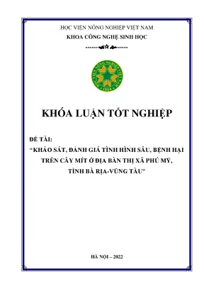 Khảo sát đánh giá tình hình sâu bệnh hại trên cây mít ở địa bàn thị xã phú mỹ tỉnh bà rịa vũng tàu khóa luận tốt nghiệp