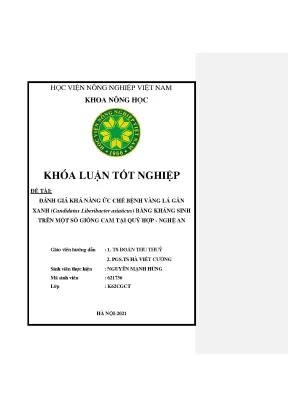 Khóa luận tốt nghiệp đánh giá khả năng ức chế bệnh vàng lá gân xanh candidatus liberibacter asiaticus bằng kháng sinh trên một số giống cam tại quỳ hợp nghệ an