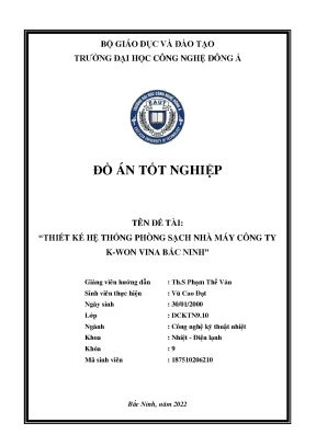 Thiết kế hệ thống phòng sạch nhà máy công ty k won vina bắc ninh đồ án tốt nghiệp