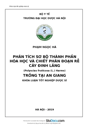 Khóa luận tốt nghiệp phân tích sơ bộ thành phần hóa học và chiết phân đoạn rễ cây đinh lăng trồng tại an giang