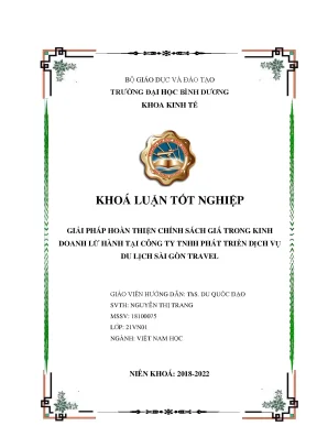 Giải pháp hoàn thiện chính sách giá trong kinh doanh lữ hành tại công ty tnhh phát triển dịch vụ du lịch sài gòn travel khóa luận tốt nghiệp