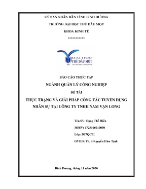 Báo cáo tốt nghiệp thực trạng và giải pháp công tác tuyển dụng nhân sự tại công ty tnhh nam vạn long