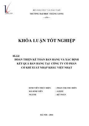 Khóa luận tốt nghiệp hoàn thiện kế toán bán hàng và xác định kết quả bán hàng tại công ty cổ phần cơ khí xuất nhập khẩu việt nhật