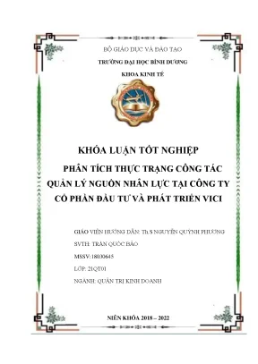 Phân tích thực trạng công tác quản lý nguồn nhân lực tại công ty cổ phần đầu tư và phát triển vici khóa luận tốt nghiệp