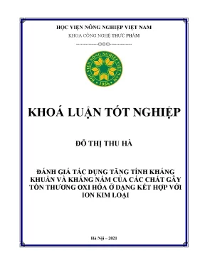 Khóa luận tốt nghiệp đánh giá tác dụng tăng tính kháng khuẩn và kháng nấm của các chất gây tổn thương oxi hóa ở dạng kết hợp với ion kim loại