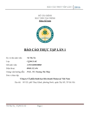 Báo cáo thực tập tốt nghiệp lần 1 tại công ty cổ phần bánh kẹo liên doanh maiays việt nam