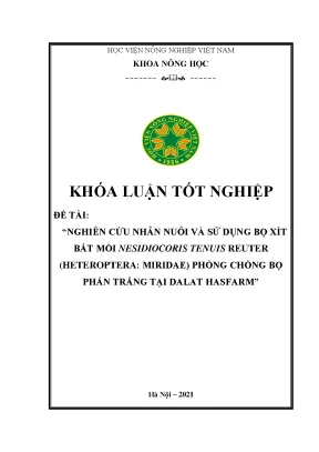 Khóa luận tốt nghiệp nghiên cứu nhân nuôi và sử dụng bọ xít bắt mồi nesidiocoris tenuis reuter heteroptera miridae phòng chống bọ phấn trắng tại dalat hasfarm