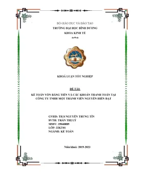 Kế toán vốn bằng tiền và các khoản thanh toán tại công ty tnhh một thành viên nguyễn hiền đạt khóa luận tốt nghiệp