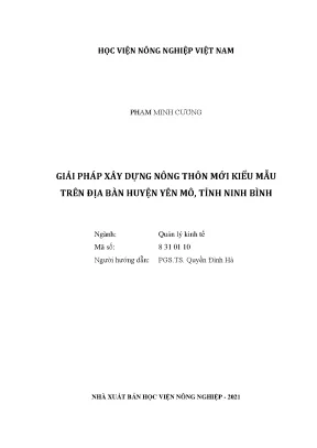 Khóa luận tốt nghiệp giải pháp xây dựng nông thôn mới kiểu mẫu trên địa bàn huyện yên mô tỉnh ninh bình