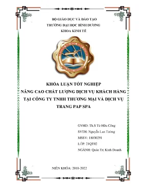 Nâng cao chất lượng dịch vụ khách hàng tại công ty tnhh thương mại và dịch vụ trang pap spa khóa luận tốt nghiệp