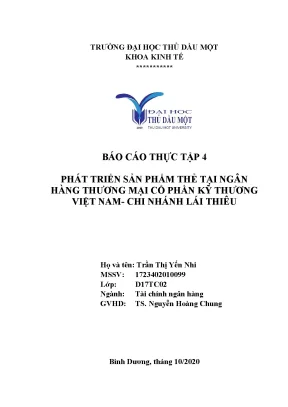 Báo cáo tốt nghiệp phát triển sản phẩm thẻ tại ngân hàng thương mại cổ phần kỹ thương việt nam chi nhanh lái thiêu