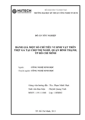 Đồ án tốt nghiệp đánh giá một số chỉ tiêu vi sinh vật trên thịt gà tại chợ thị nghè quận bình thạnh thành phố hồ chí minh