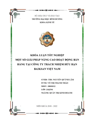 Một số giải pháp nâng cao hoạt động bán hàng tại công ty trách nhiệm hữu hạn baiksan việt nam khóa luận tốt nghiệp
