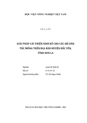 Khóa luận tốt nghiệp giải pháp cải thiện sinh kế cho các hộ dân tộc mông trên địa bàn huyện bắc yên tỉnh sơn la