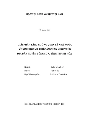 Khóa luận tốt nghiệp giải pháp tăng cường quản lý nhà nước về kinh doanh thức ăn chăn nuôi trên địa bàn huyện đông sơn tỉnh thanh hóa