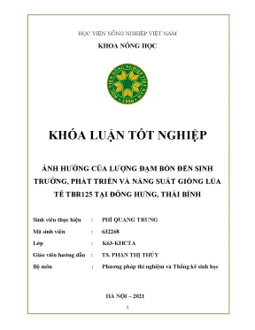 Khóa luận tốt nghiệp ảnh hưởng của lượng đạm bón đến sinh trưởng phát triển và năng suất giống lúa tẻ tbr125 tại đông hưng thái bình