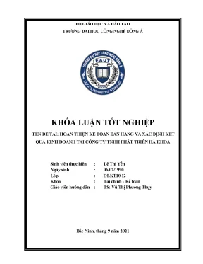 Hoàn thiện kế toán bán hàng và xác định kết quả kinh doanh tại công ty tnhh phát triển hà khoa khoá luận tốt nghiệp