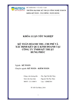 Khóa luận tốt nghiệp kế toán doanh thu chi phí và xác định kết quả kinh doanh tại công ty tnhh kỹ thuật hưng phúc