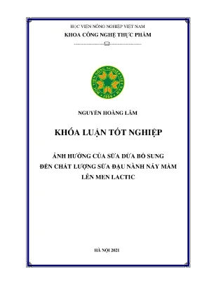 Khóa luận tốt nghiệp ảnh hưởng của sữa dừa bổ sung đến chất lượng sữa đậu nành nẩy mầm lên men tactic