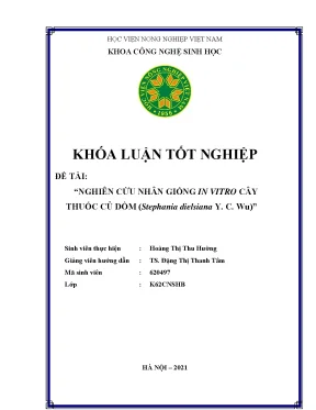 Khóa luận tốt nghiệp nghiên cứu nhân giống in vitro cây thuốc củ dòm stephania dielsiana y c wu