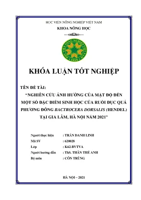 Nghiên cứu ảnh hưởng của mật độ đến một số đặc điểm sinh học của ruồi đục quả phương đông bactrocera dorsalis hendel tại gia lâm hà nội năm 2021 khóa luận tốt nghiệp
